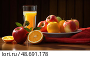 juice apples and oranges ai generated. Стоковое AI-изображение, AI-художник Vectorwin / Фотобанк Лори