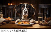 expression dog begging at table ai generated. Стоковое AI-изображение, AI-художник Vectorwin / Фотобанк Лори