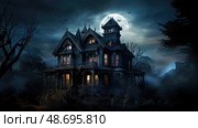 creepy scary houses ai generated. Стоковое AI-изображение, AI-художник Vectorwin / Фотобанк Лори