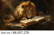 lounging animals reading books ai generated. Стоковое AI-изображение, AI-художник Vectorwin / Фотобанк Лори