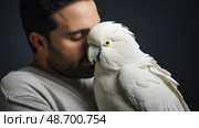 pet white parakeet ai generated. Стоковое AI-изображение, AI-художник Vectorwin / Фотобанк Лори