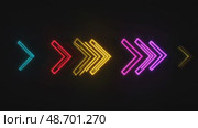 Colorful neon arrow signs glowing in dark background. Стоковое AI-видео, аниматор KATERINA AI / Фотобанк Лори