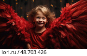 smile red angel wings ai generated. Стоковое AI-изображение, AI-художник Vectorwin / Фотобанк Лори
