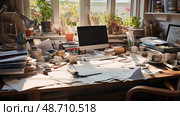 disorganized messy home office ai generated. Стоковое AI-изображение, AI-художник Vectorwin / Фотобанк Лори