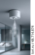 Smart home fragrance diffuser purifying air in modern apartment. Стоковое AI-изображение, AI-художник Юрий Поздников / Фотобанк Лори