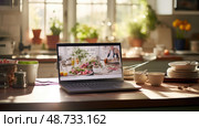 wdowsill laptop in kitchen ai generated. Стоковое AI-изображение, AI-художник Vectorwin / Фотобанк Лори