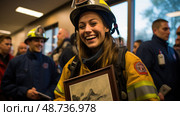 recognition female fire fighter ai generated. Стоковое AI-изображение, AI-художник Vectorwin / Фотобанк Лори
