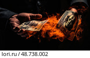 destructi money on fire ai generated. Стоковое AI-изображение, AI-художник Vectorwin / Фотобанк Лори