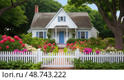 sloping cape cod house ai generated. Стоковое AI-изображение, AI-художник Vectorwin / Фотобанк Лори