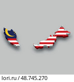 3d isometric Map of Malaysia with national flag. Стоковая иллюстрация, иллюстратор Максим Гребешков / Фотобанк Лори