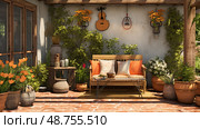 wooden spring patio ai generated. Стоковое AI-изображение, AI-художник Vectorwin / Фотобанк Лори