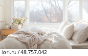 serene white comforter ai generated. Стоковое AI-изображение, AI-художник Vectorwin / Фотобанк Лори