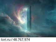 A door is shown in a painting of a cloudy sky. Стоковое фото, фотограф Ярославский Максим / Фотобанк Лори