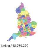 High quality colorful labeled map of England with borders. Стоковая иллюстрация, иллюстратор Максим Гребешков / Фотобанк Лори