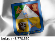 3D illustration flag of Sonora is a region of Mexico. Стоковое фото, фотограф Максим Гребешков / Фотобанк Лори