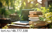inspirati laptop on books ai generated. Стоковое AI-изображение, AI-художник Vectorwin / Фотобанк Лори