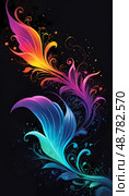 Dynamic hues of orange, pink, and blue intertwine in an elegant floral design, creating a mesmerizing effect against a deep, contrasting backdrop, inviting inspiration and wonder Generative AI. Стоковое AI-изображение, AI-художник Юлия Петровская / Фотобанк Лори