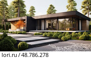 minimalist house with mulch ai generated. Стоковое AI-изображение, AI-художник Vectorwin / Фотобанк Лори