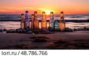 ocean empty beer bottles ai generated. Стоковое AI-изображение, AI-художник Vectorwin / Фотобанк Лори
