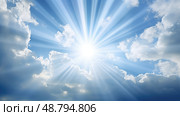 crepuscular sunny sky with clouds ai generated. Стоковое AI-изображение, AI-художник Vectorwin / Фотобанк Лори