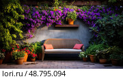 garden cinder block wall ai generated. Стоковое AI-изображение, AI-художник Vectorwin / Фотобанк Лори