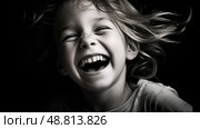 giggling smile black and white ai generated. Стоковое AI-изображение, AI-художник Vectorwin / Фотобанк Лори