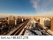 Ленинский проспект в районе Обручевский зимним вечером (2024 год). Стоковое фото, фотограф Игорь Рожков / Фотобанк Лори