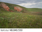 Picturesque slopes of the highest point of the Caspian lowland - Bolshoe Bogdo Mountains on a summer day, Bogdinsk-Baskunchak Nature Reserve, Akhtuba district, Astrakhan region, Russia. Стоковое фото, фотограф Ula Ulachka / Фотобанк Лори