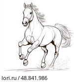 A horse is running with its head held high. Стоковое AI-изображение, AI-художник Ярославский Максим / Фотобанк Лори