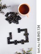 Traditional black dotted dominoes for table game top and vertical view. Стоковое фото, фотограф Елена Руй / Фотобанк Лори