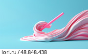 A pink straw partially submerged in a malleable pink swirl on a blue background creates an interesting contrast of colors and textures. Стоковое AI-изображение, AI-художник Данила Большаков / Фотобанк Лори