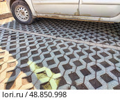 Innovative permeable pavement design enhances drainage and reduces flooding risk in urban areas. Стоковое фото, фотограф Кривошеина Елена Леонидовна / Фотобанк Лори