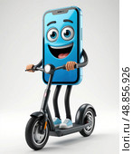 A cartoon character is riding a scooter with a cell phone on it. Стоковое AI-изображение, AI-художник Ярославский Максим / Фотобанк Лори
