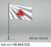 Waving flag of Minas Gerais - state of Brazil on flagpole. Templ. Стоковая иллюстрация, иллюстратор Максим Гребешков / Фотобанк Лори