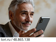 A man talks on the phone with scammers for a long time. Стоковое AI-изображение, AI-художник Александр Поташев / Фотобанк Лори