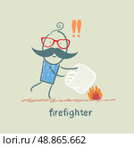 firefighter extinguishes a fire pillow. Стоковая иллюстрация, агентство Ingram Publishing / Фотобанк Лори
