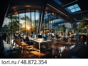 Luminous Workspaces: A Vibrant Fusion of Windows and Desks. Стоковое AI-изображение, AI-художник Данила Большаков / Фотобанк Лори