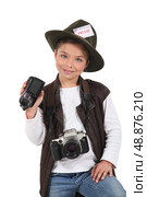 Little girl dressed as a reporter. Стоковое фото, агентство Ingram Publishing / Фотобанк Лори