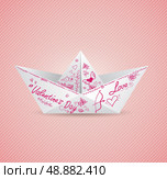 Vector background with paper boat for Valentine&rsquo;s day. Стоковая иллюстрация, агентство Ingram Publishing / Фотобанк Лори
