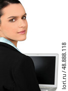 Airport hostess at registration desk. Стоковое фото, агентство Ingram Publishing / Фотобанк Лори