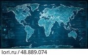 World map with detailed geographic features and grid layout displayed on a vibrant blue background. Стоковое AI-изображение, AI-художник Михаил Коханчиков / Фотобанк Лори
