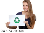 A woman promoting recycling. Стоковое фото, агентство Ingram Publishing / Фотобанк Лори