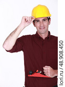 Carpenter about to use wood plane. Стоковое фото, агентство Ingram Publishing / Фотобанк Лори