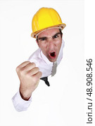 Excitable architect waving fist. Стоковое фото, агентство Ingram Publishing / Фотобанк Лори