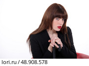 Seductive woman sat with umbrella. Стоковое фото, агентство Ingram Publishing / Фотобанк Лори