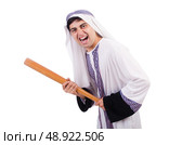 Aggressive arab man with baseball bat on white. Стоковое фото, агентство Ingram Publishing / Фотобанк Лори