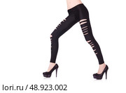 Woman legs with stockings on white. Стоковое фото, агентство Ingram Publishing / Фотобанк Лори