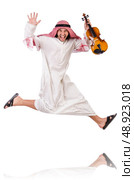 Arab man playing violing on white. Стоковое фото, агентство Ingram Publishing / Фотобанк Лори