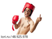Funny boxer isolated on white. Стоковое фото, агентство Ingram Publishing / Фотобанк Лори