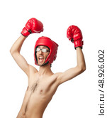 Funny boxer isolated on white. Стоковое фото, агентство Ingram Publishing / Фотобанк Лори
